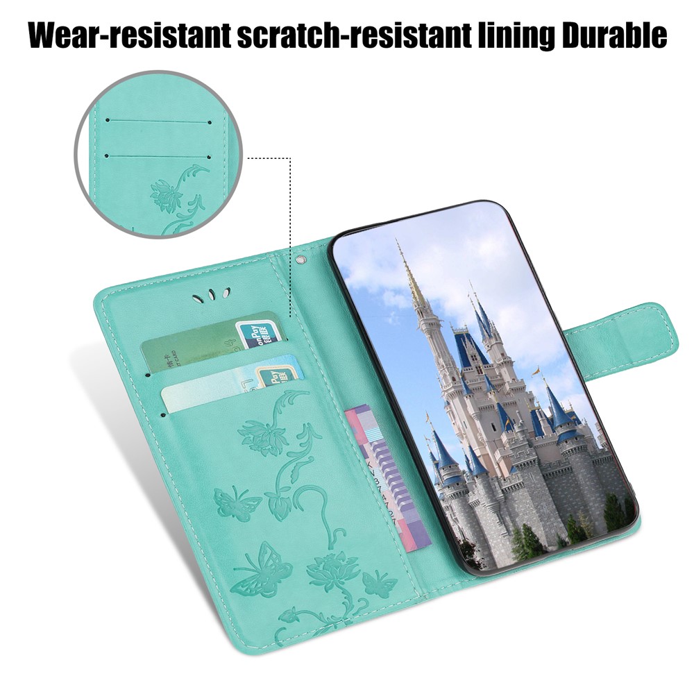 Imprint Butterfly Flower Wallet Leather Protective Case for iPhone 12 5.4 inch - Cyan-6