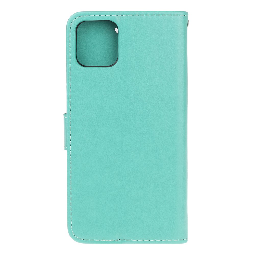 Imprint Butterfly Flower Wallet Leather Protective Case for iPhone 12 5.4 inch - Cyan-8