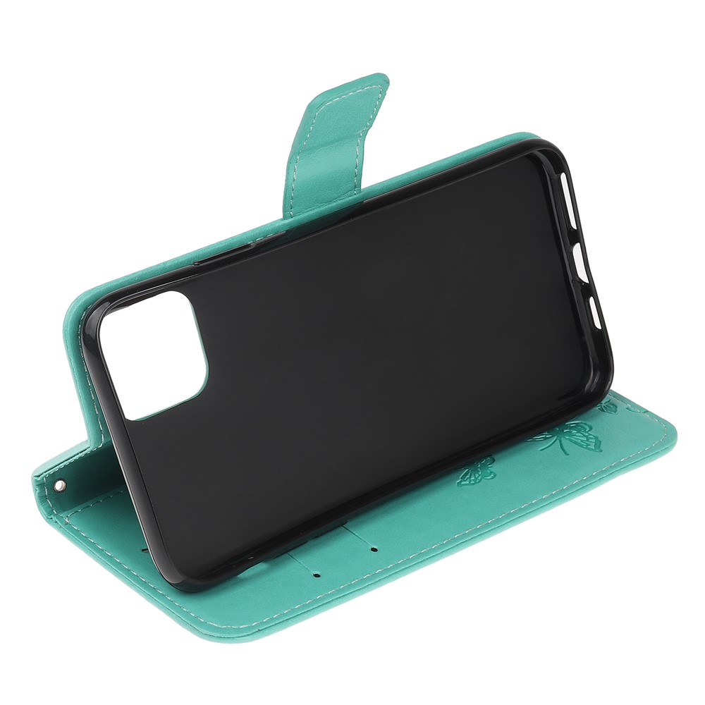 Imprint Butterfly Flower Wallet Leather Protective Case for iPhone 12 5.4 inch - Cyan-9