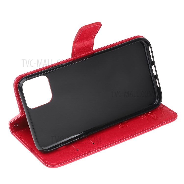 Imprint Butterfly Flowers Leather Wallet Phone Case for iPhone 12 Max 6.1 inch - Red-8