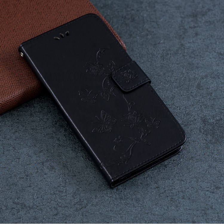 Imprint Butterfly Flowers Leather Wallet Phone Cover for iPhone 12 Pro 6.1 inch - Black-11