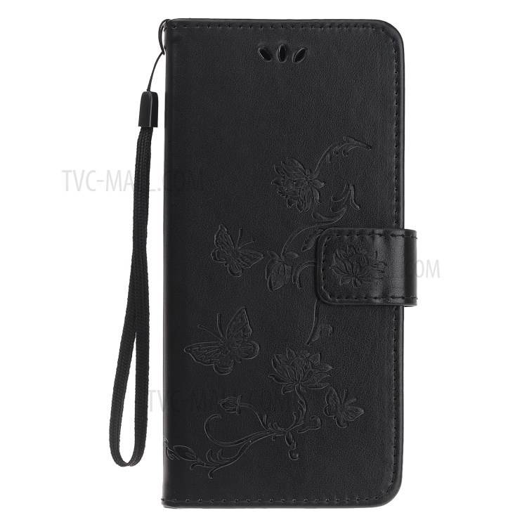 Imprint Butterfly Flowers Leather Wallet Phone Cover for iPhone 12 Pro 6.1 inch - Black-7