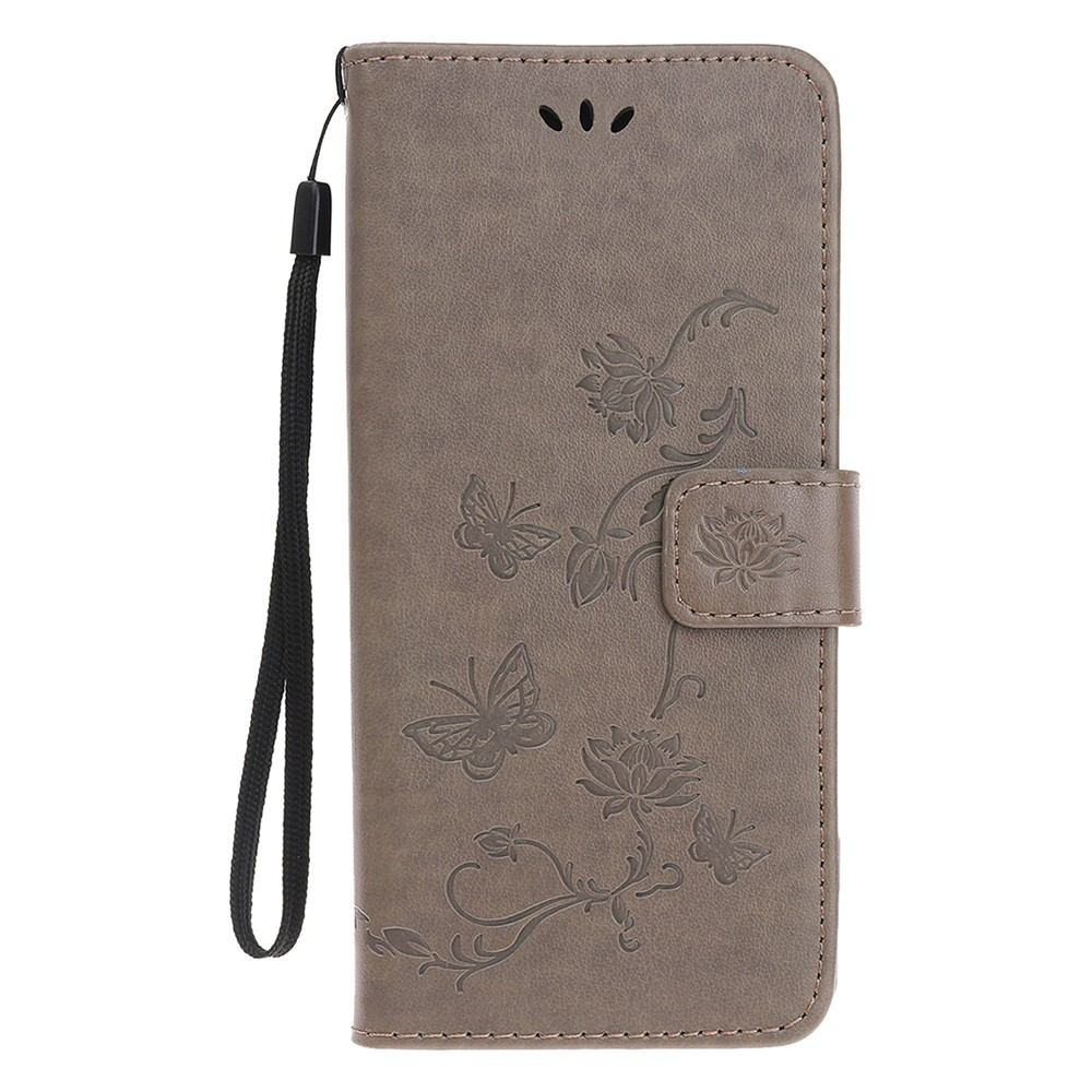 Imprint Butterfly Flowers Leather Wallet Phone Cover for iPhone 12 Pro 6.1 inch - Grey-7