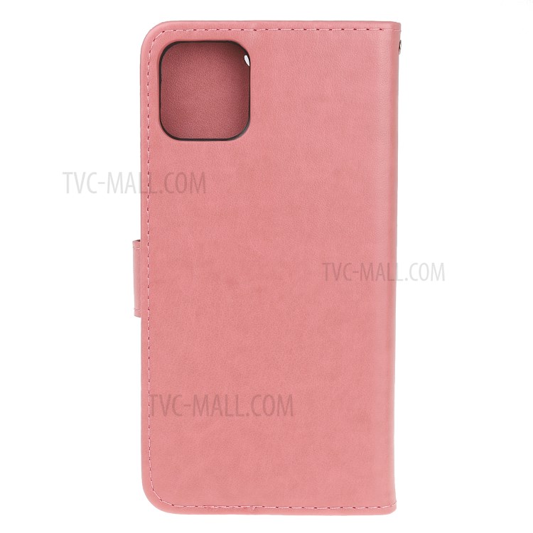 Imprint Butterfly Flowers Leather Wallet Phone Cover for iPhone 12 Pro 6.1 inch - Pink-8