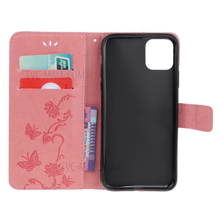 Imprint Butterfly Flower Wallet Leather Protective Cover for iPhone 12 Pro Max 6.7 inch - Pink-10