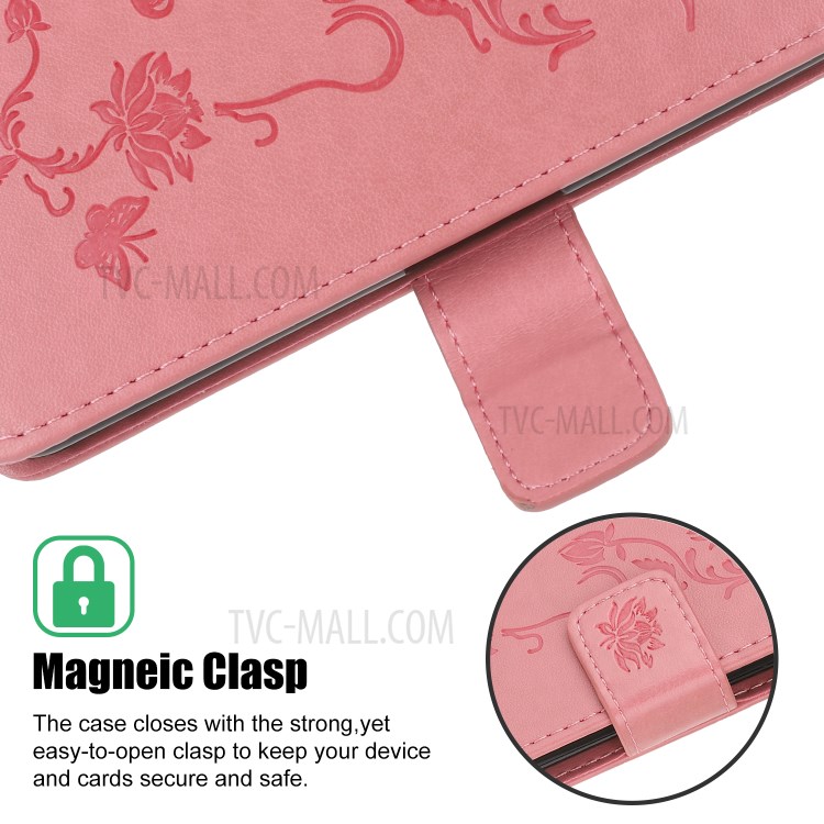 Imprint Butterfly Flower Wallet Leather Protective Cover for iPhone 12 Pro Max 6.7 inch - Pink-4