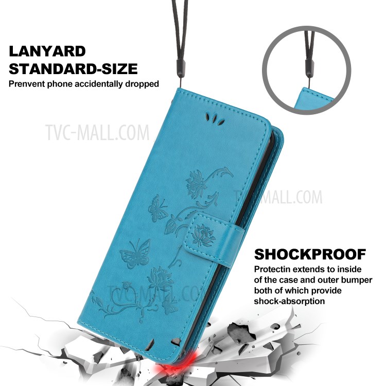 Imprint Butterfly Flower Wallet Leather Protective Cover for iPhone 12 Pro Max 6.7 inch - Blue-2