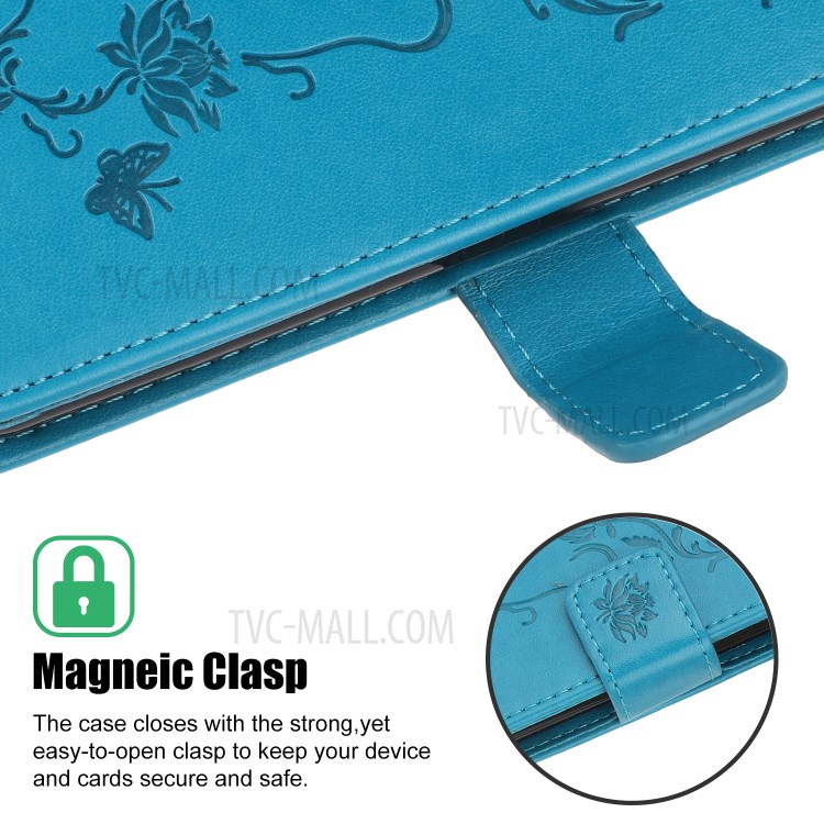 Imprint Butterfly Flower Wallet Leather Protective Cover for iPhone 12 Pro Max 6.7 inch - Blue-3