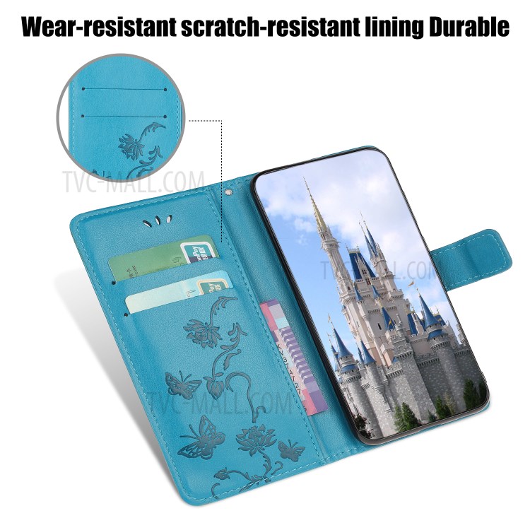 Imprint Butterfly Flower Wallet Leather Protective Cover for iPhone 12 Pro Max 6.7 inch - Blue-5