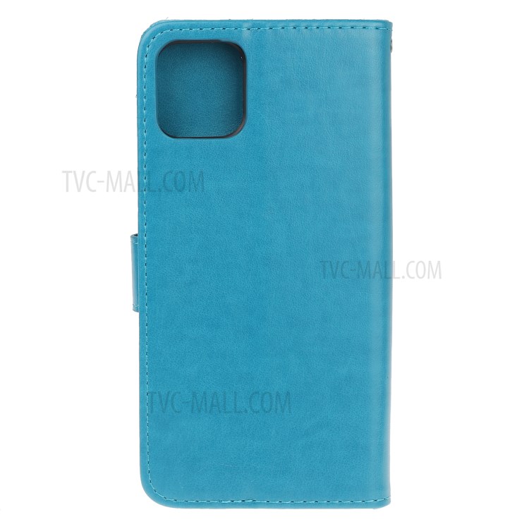 Imprint Butterfly Flower Wallet Leather Protective Cover for iPhone 12 Pro Max 6.7 inch - Blue-7