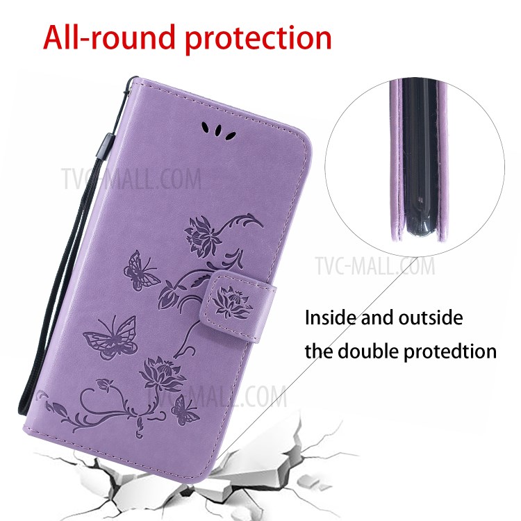 Imprint Butterfly Flower Wallet Leather Protective Cover for iPhone 12 Pro Max 6.7 inch - Light Purple-2