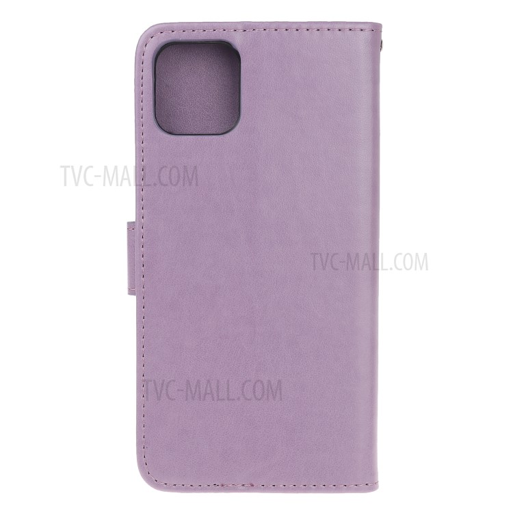Imprint Butterfly Flower Wallet Leather Protective Cover for iPhone 12 Pro Max 6.7 inch - Light Purple-8
