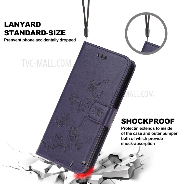 Imprint Butterfly Flower Wallet Leather Protective Cover for iPhone 12 Pro Max 6.7 inch - Dark Purple-3