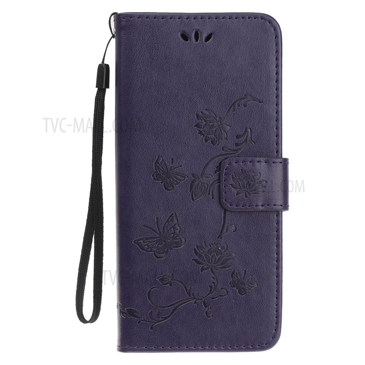Imprint Butterfly Flower Wallet Leather Protective Cover for iPhone 12 Pro Max 6.7 inch - Dark Purple-7