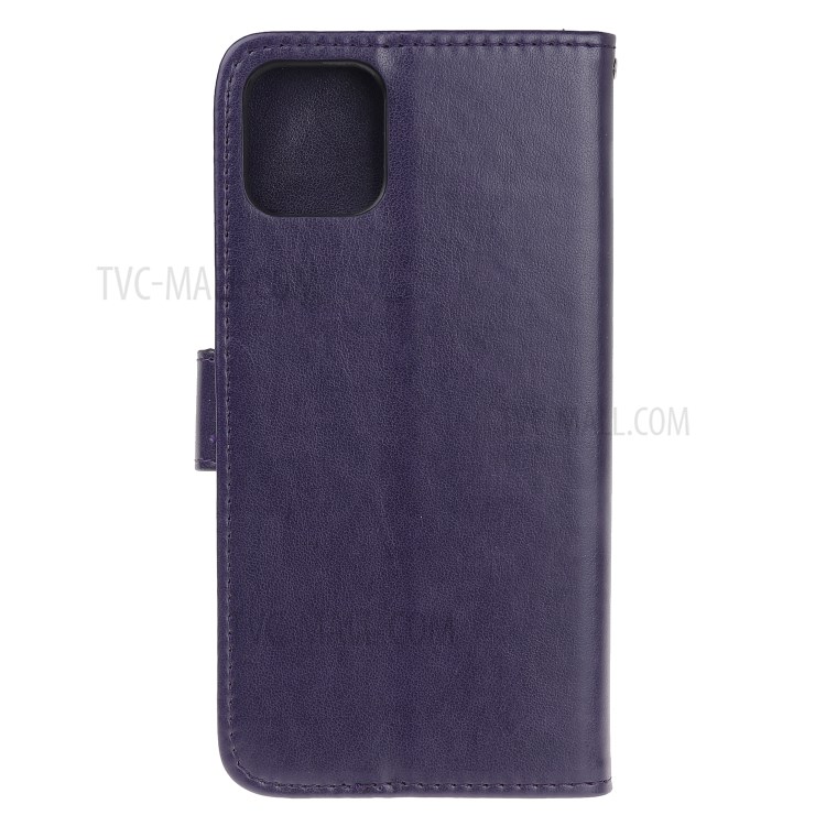 Imprint Butterfly Flower Wallet Leather Protective Cover for iPhone 12 Pro Max 6.7 inch - Dark Purple-8