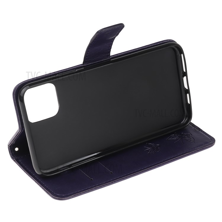 Imprint Butterfly Flower Wallet Leather Protective Cover for iPhone 12 Pro Max 6.7 inch - Dark Purple-9