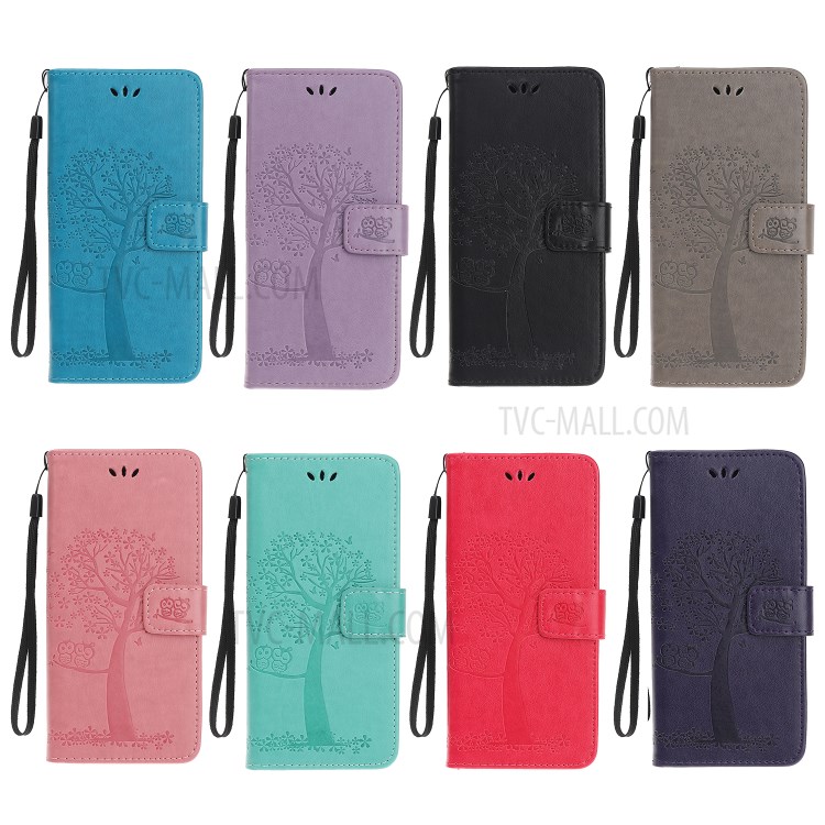 Imprint Tree Owl Wallet Leather Phone Case for iPhone 12 5.4 inch - Black-13