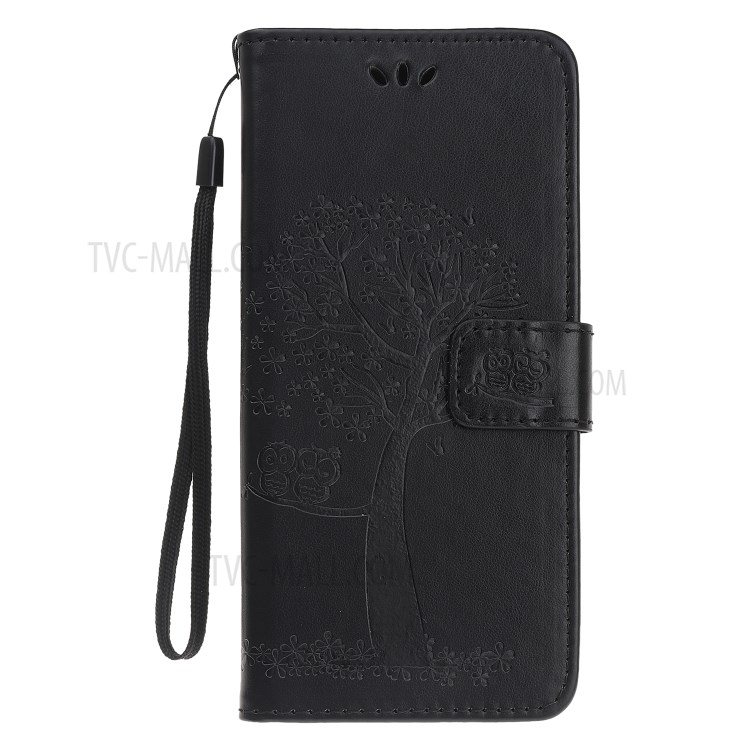 Imprint Tree Owl Wallet Leather Phone Case for iPhone 12 5.4 inch - Black-7