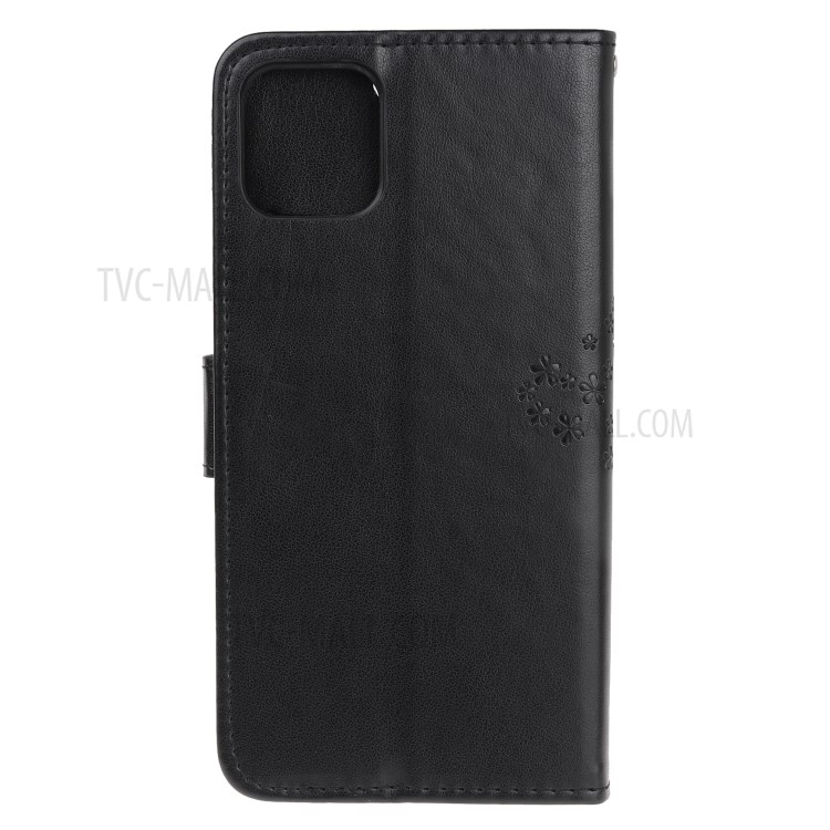 Imprint Tree Owl Wallet Leather Phone Case for iPhone 12 5.4 inch - Black-8