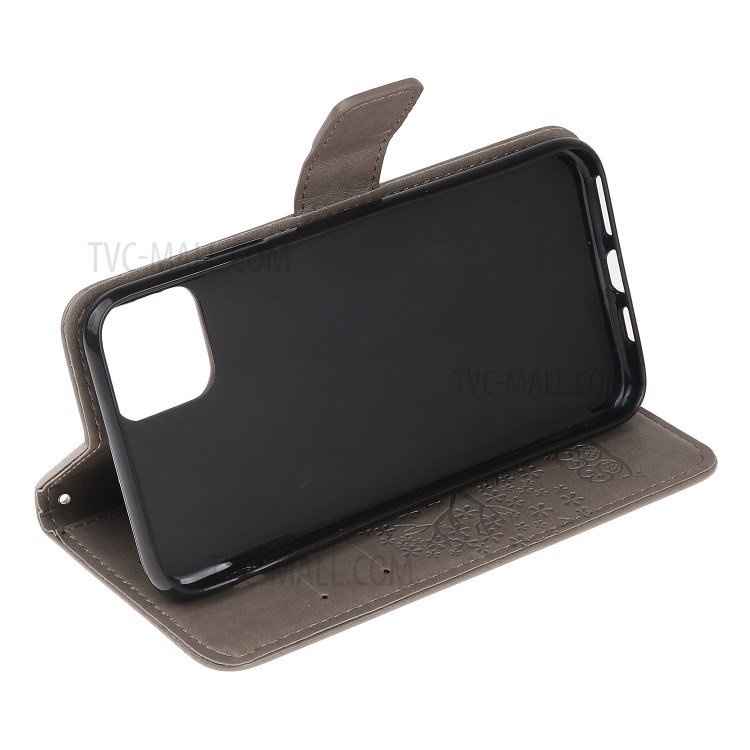 Imprint Tree Owl Wallet Leather Phone Case for iPhone 12 mini - Grey-9