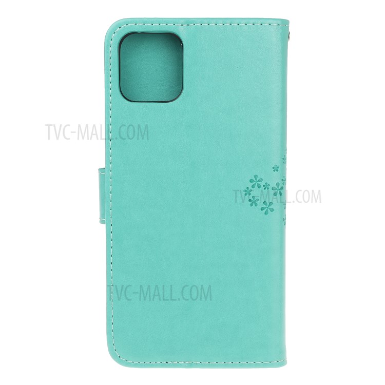 Imprint Tree Owl Wallet Leather Phone Case for iPhone 12 mini - Cyan-8