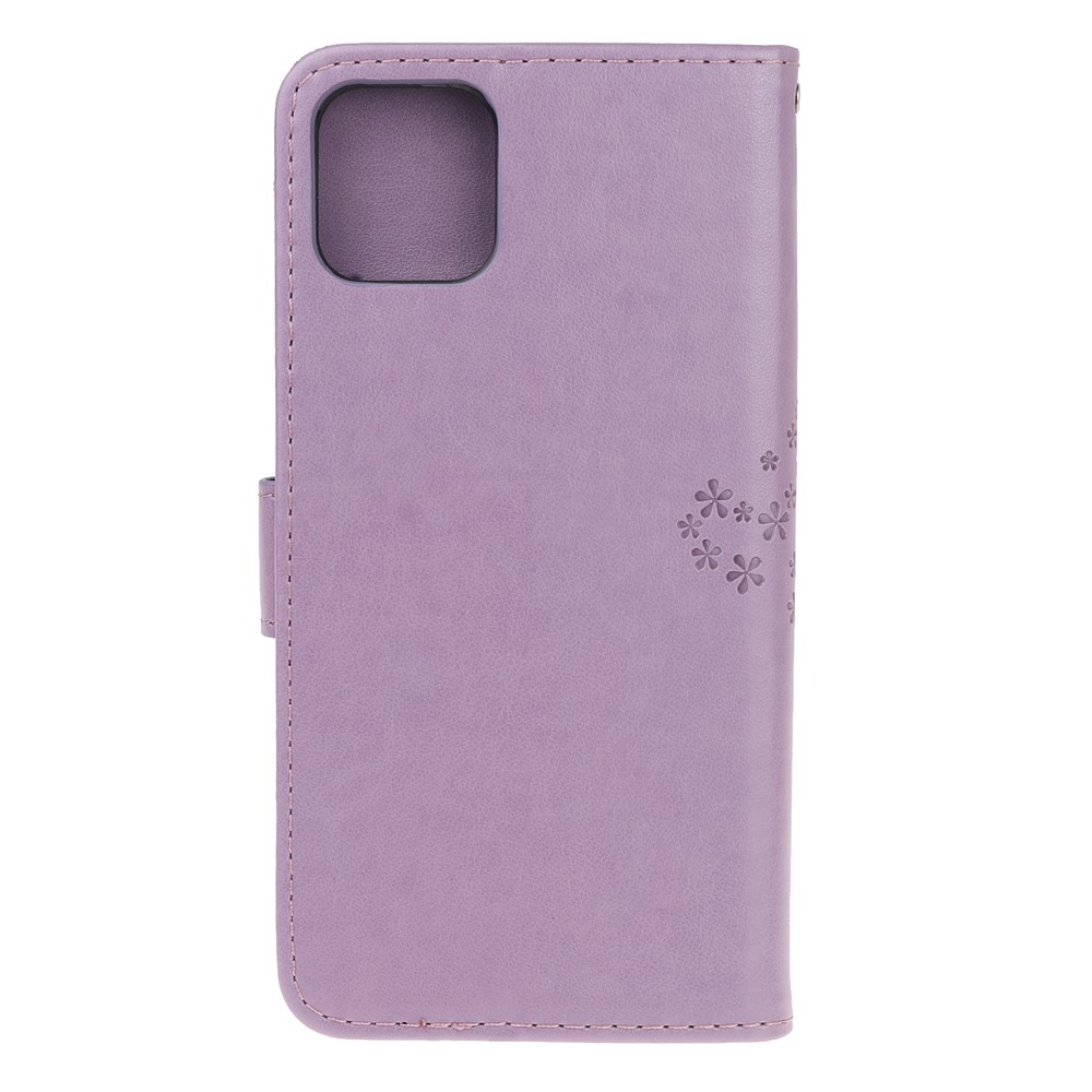 Étui de Téléphone en Cuir de Portefeuille de Chouettes à Empreinte Pour Iphone 12 Mini - Violet Clair-8