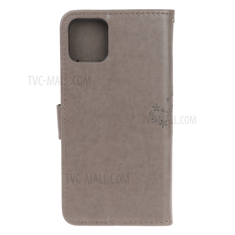 Imprint Tree Owl Wallet Leather Phone Cover for iPhone 12 Max 6.1 inch - Grey-8