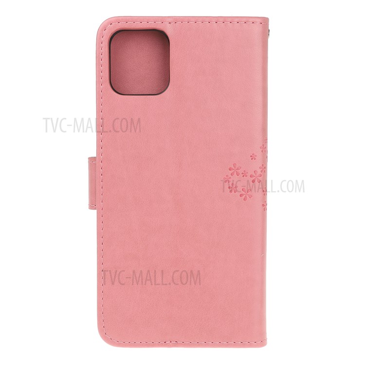 Imprint Tree Owl Wallet Leather Phone Cover for iPhone 12 Max 6.1 inch - Pink-8