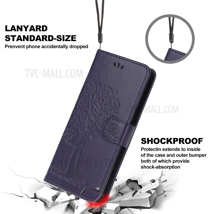 Imprint Tree Owl Wallet Leather Phone Cover for iPhone 12 Max 6.1 inch - Dark Purple-3