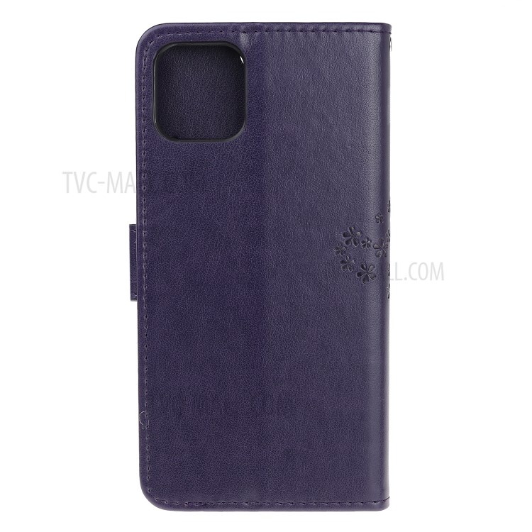 Imprint Tree Owl Wallet Leather Phone Cover for iPhone 12 Max 6.1 inch - Dark Purple-8