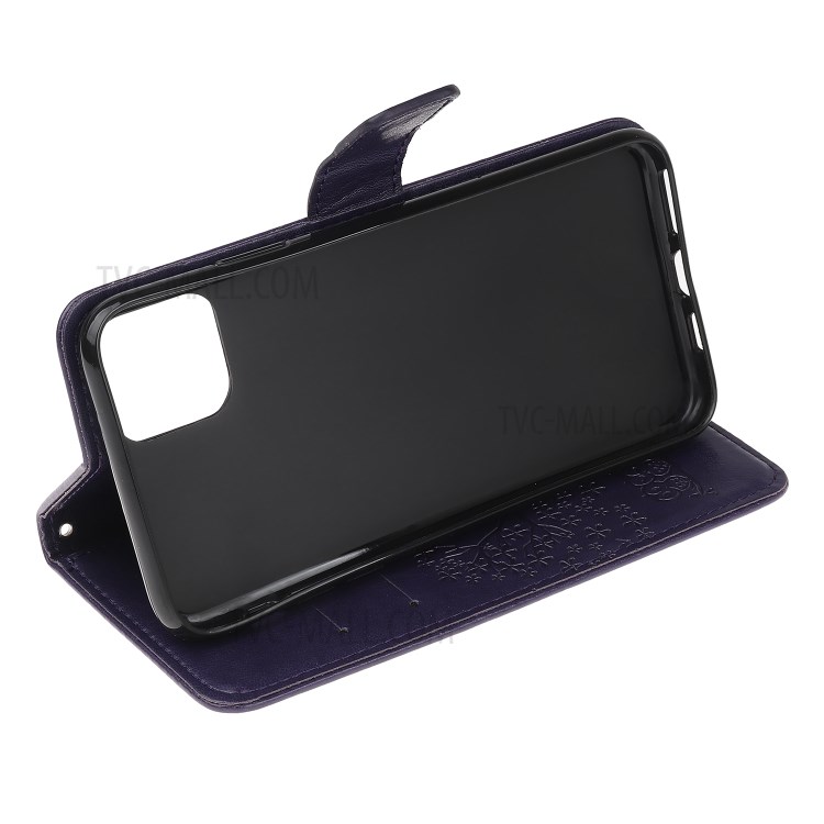 Imprint Tree Owl Wallet Leather Phone Cover for iPhone 12 Max 6.1 inch - Dark Purple-9