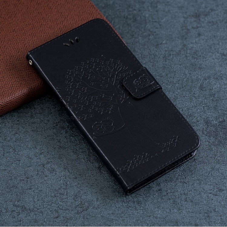 Imprint Coruja Árvore Caso, A Proteção Carteira De Couro Para O Iphone 12 Pro 6.1 Polegadas - Preto-11