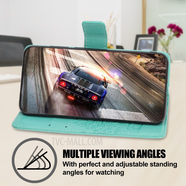 Imprint Tree Owl Wallet Leather Protection Case for iPhone 12 Pro 6.1 inch - Cyan-6