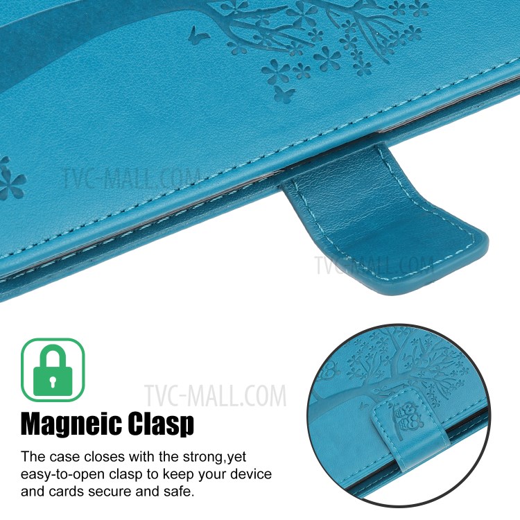 Imprint Tree Owl Wallet Leather Protection Case for iPhone 12 Pro 6.1 inch - Blue-3