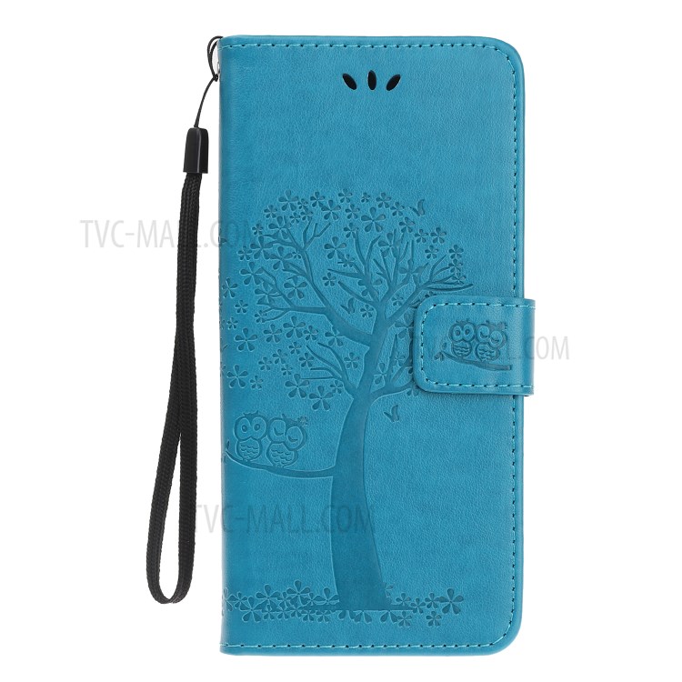 Imprint Tree Owl Wallet Leather Protection Case for iPhone 12 Pro 6.1 inch - Blue-6