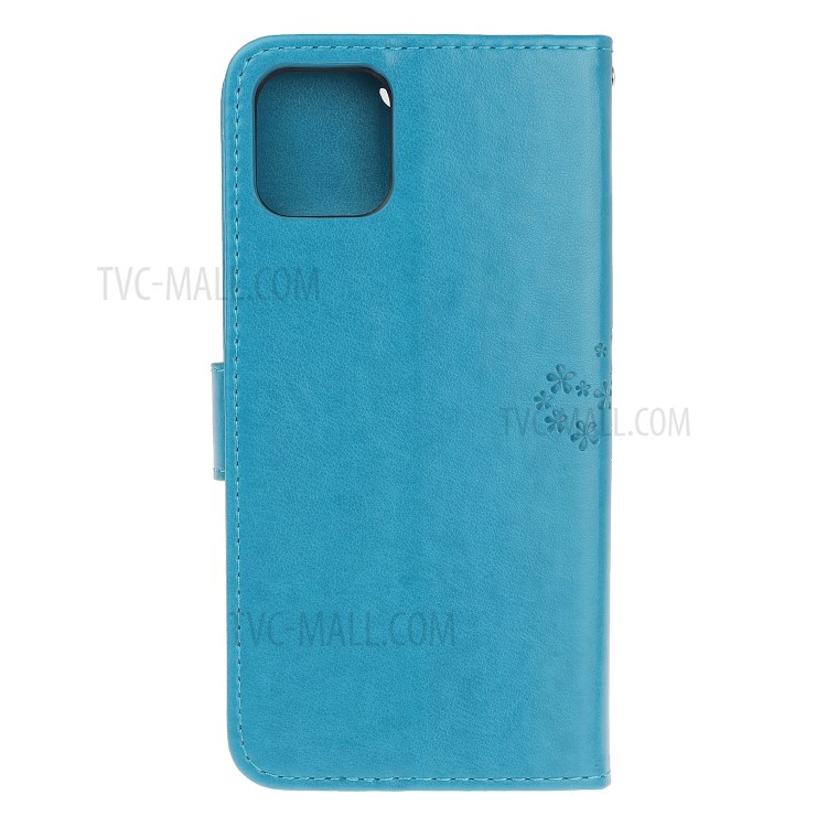 Imprint Tree Owl Wallet Leather Protection Case for iPhone 12 Pro 6.1 inch - Blue-7