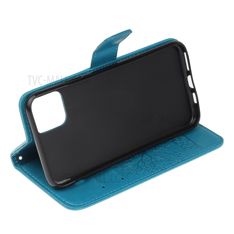 Imprint Tree Owl Wallet Leather Protection Case for iPhone 12 Pro 6.1 inch - Blue-8