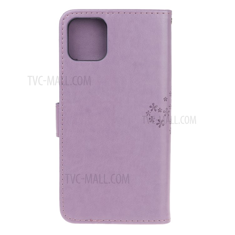 Imprint Tree Owl Wallet Leather Protection Case for iPhone 12 Pro 6.1 inch - Light Purple-8