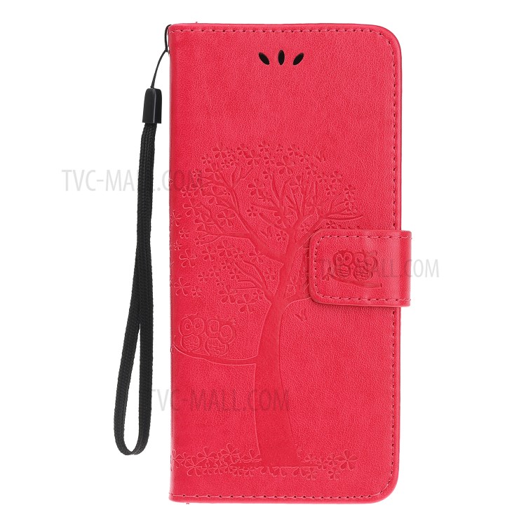 Imprint Tree Owl Leather Wallet Cell Phone Case for iPhone 12 Pro Max 6.7 inch - Red-6