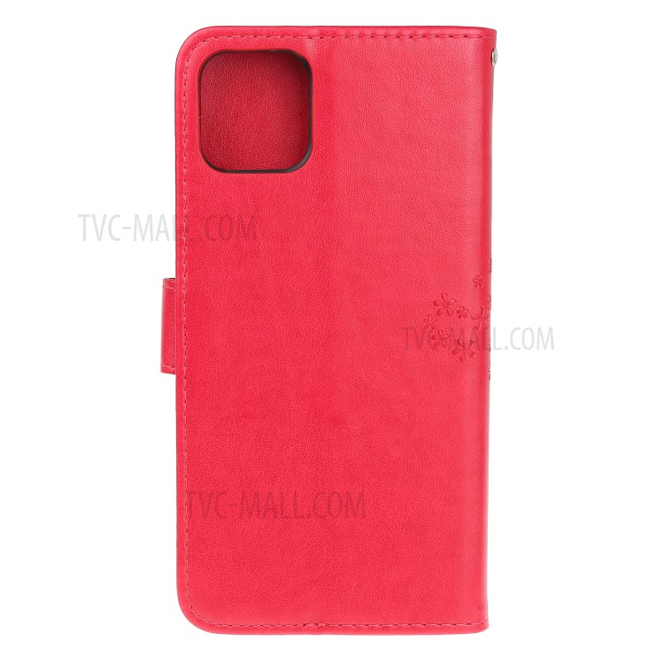 Imprint Tree Owl Leather Wallet Cell Phone Case for iPhone 12 Pro Max 6.7 inch - Red-7