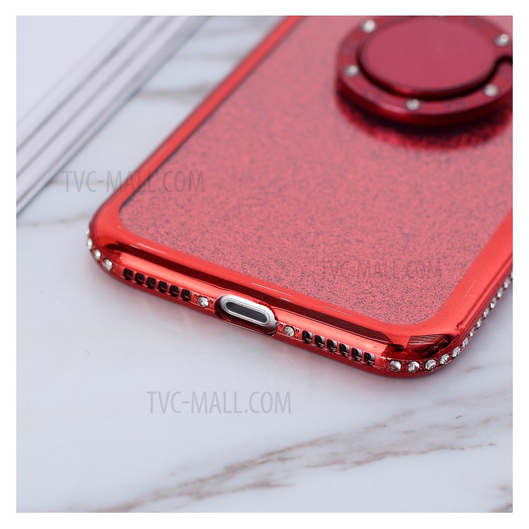 Glittery Powder Electroplating TPU Shell with Metal Kickstand Case for iPhone 7/8/SE (2nd Generation) - Red-5