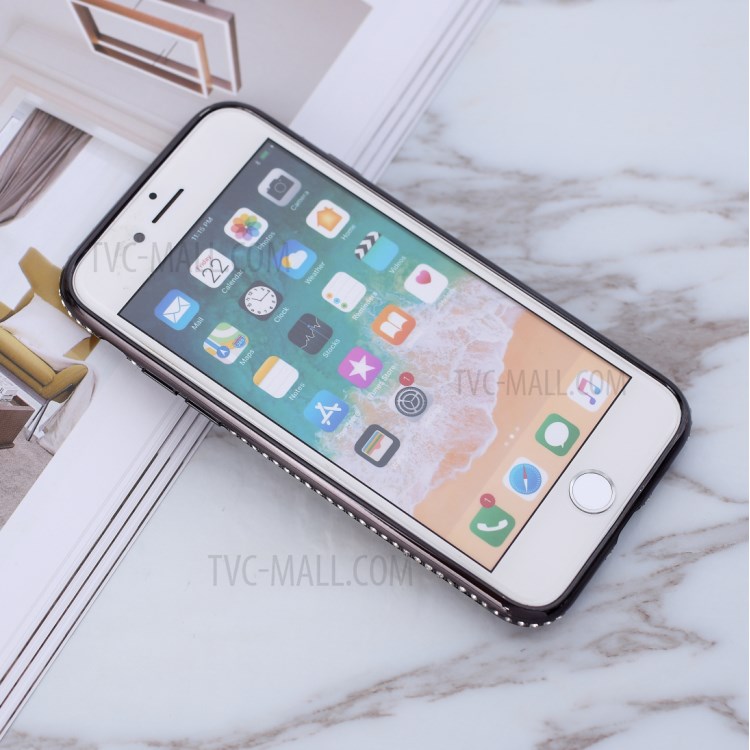 Glittery Powder Electroplating TPU Shell with Metal Kickstand Case for iPhone 7/8/SE (2nd Generation) - Rose Gold-2