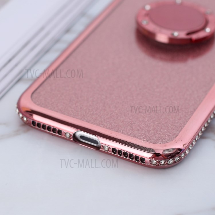 Glittery Powder Electroplating TPU Shell with Metal Kickstand Case for iPhone 7/8/SE (2nd Generation) - Rose Gold-5
