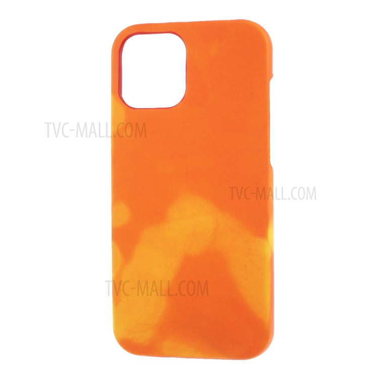 Thermal Induction Fluorescent Color Changing Leather Coated PC Mobile Shell for iPhone 12 Pro Max 6.7-inch - Orange-1