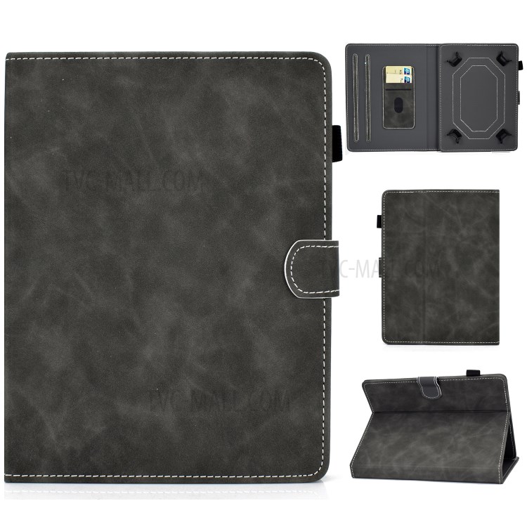 Solid Color Card Slots Stand Flip Leather Protective Shell for 7-inch Tablets - Black-1