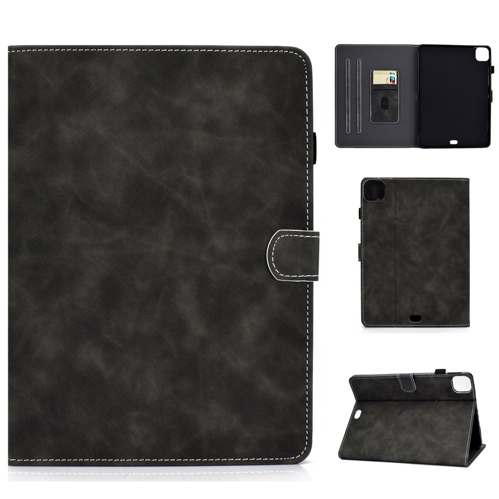 Solid Color Card Slots Stand Flip Leather Protective Shell for iPad Pro 11-inch (2020) / iPad Pro 11-inch (2018) - Black-1