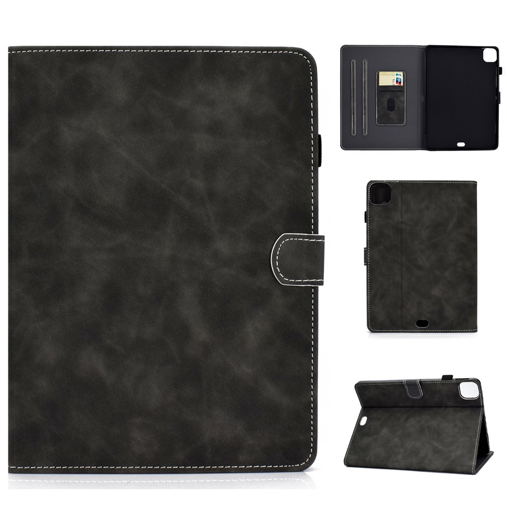 Slots de Cartão de Cores Sólidos Stand Flip Leather Protetive Shell Para Ipad Pro de 11 Polegadas (2020) / Ipad Pro 11 Polegadas (2018) - Preto