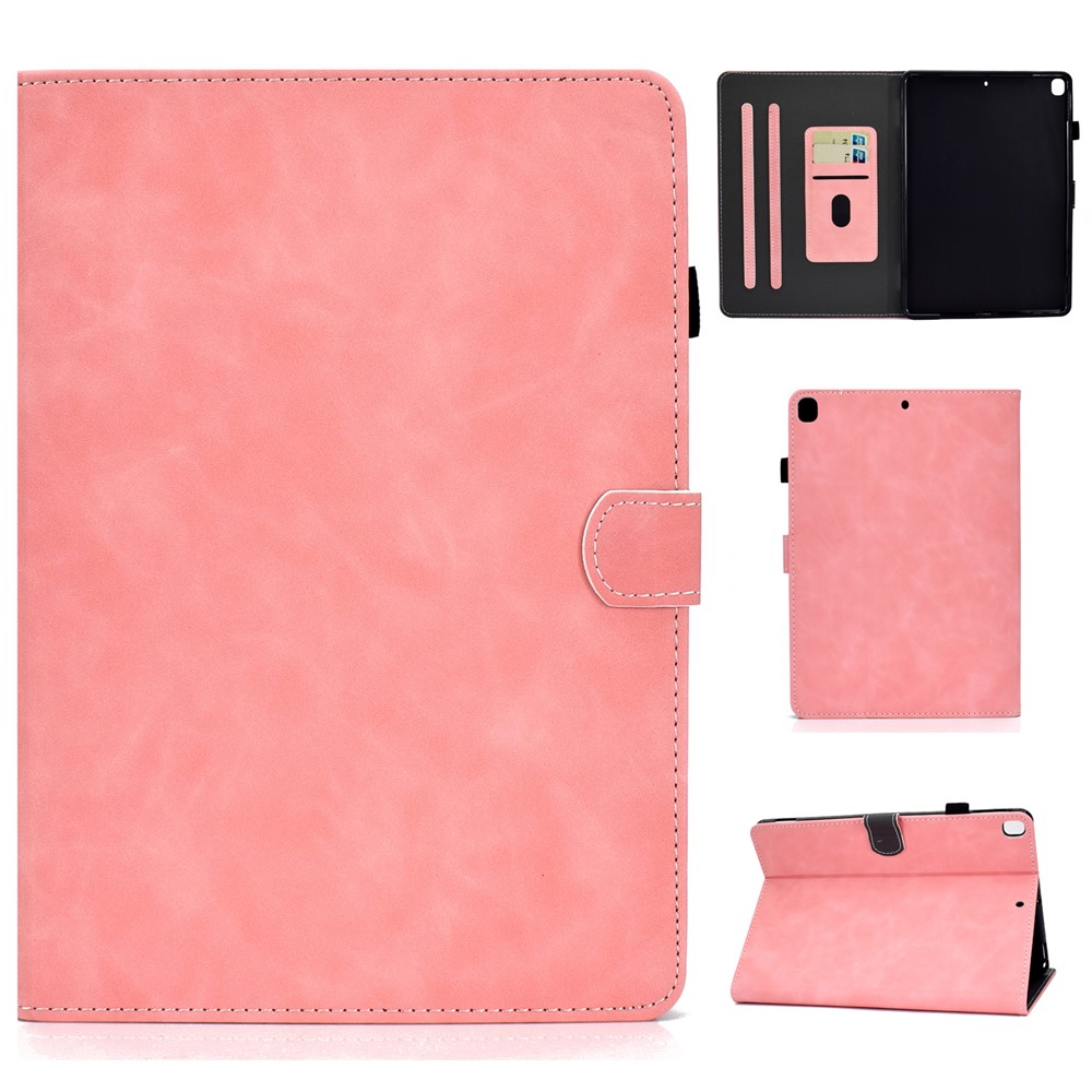 Solid Color Card Slots Stand Flip Leather Protective Cover for iPad 10.2 (2020) (2019) / iPad Air 10.5 inch (2019) - Pink-1