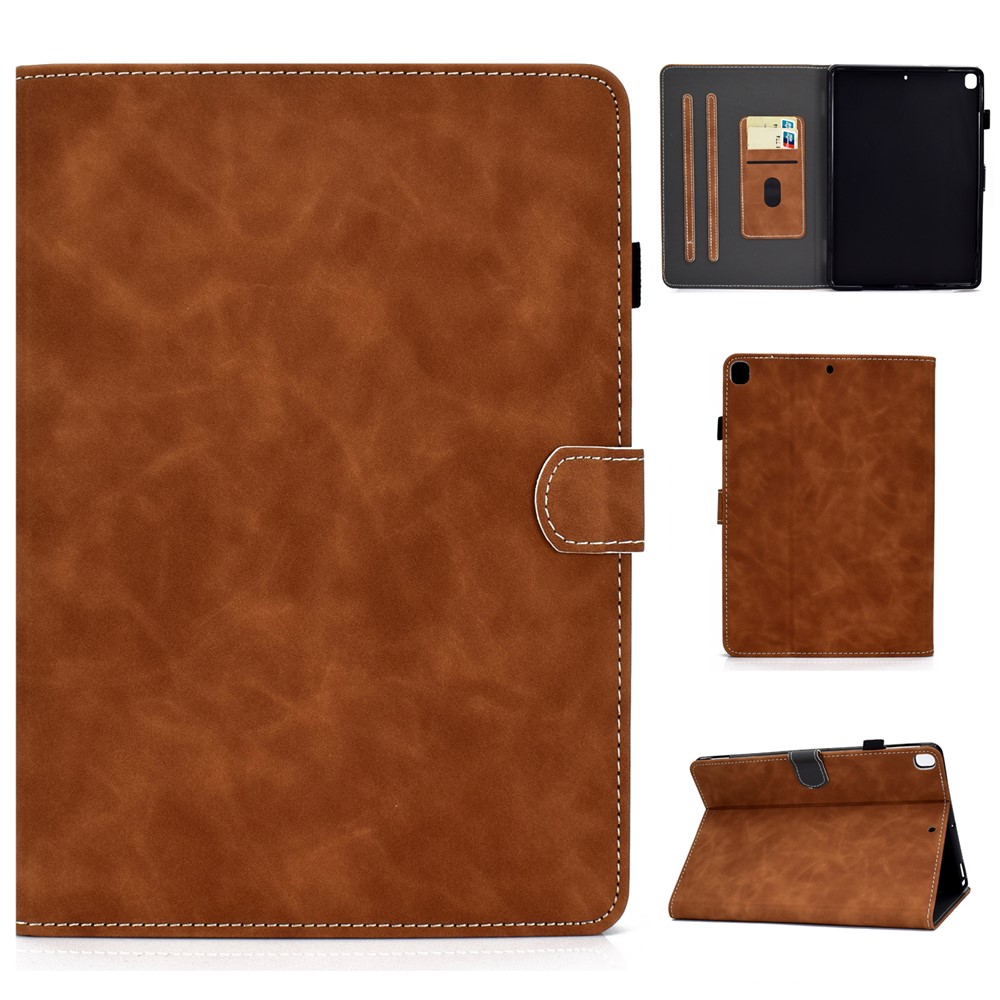 Solid Color Card Slots Stand Flip Leather Protective Cover for iPad 10.2 (2020) (2019) / iPad Air 10.5 inch (2019) - Brown-1