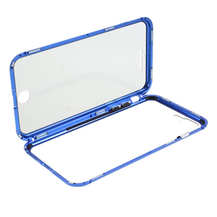 Magnetic Metal Frame + Double-sided Tempered Glass Anti-peep Case for iPhone 7 Plus/8 Plus 5.5 inch - Blue-1